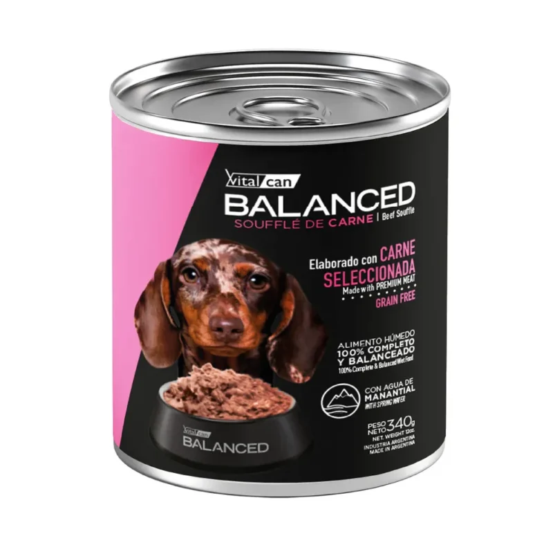 LATA BALANCED PERRO CACHORRO CARNE X 340 GR