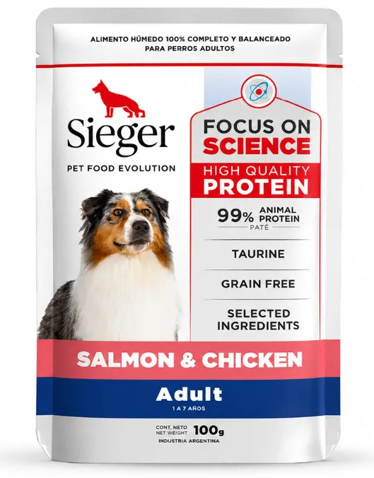 POUCH SIEGER PERRO ADULTO SALMON Y POLLO
