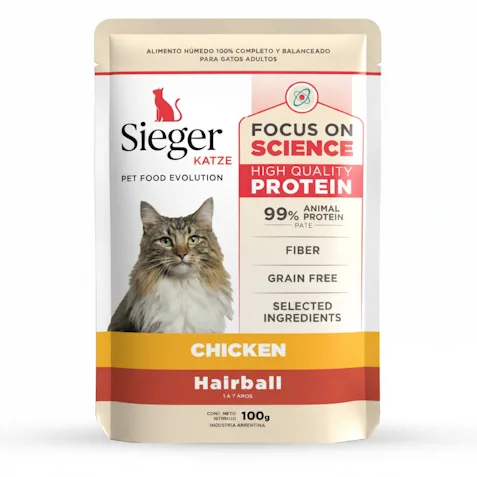 POUCH SIEGER GATO HAIRBALL POLLO
