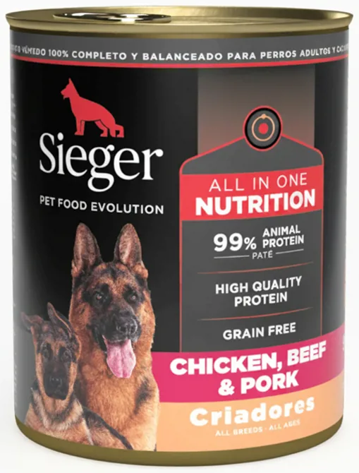 LATA SIEGER CRIADORES ALL IN ONE CHICKEN, BEEF & PORK 340GR.